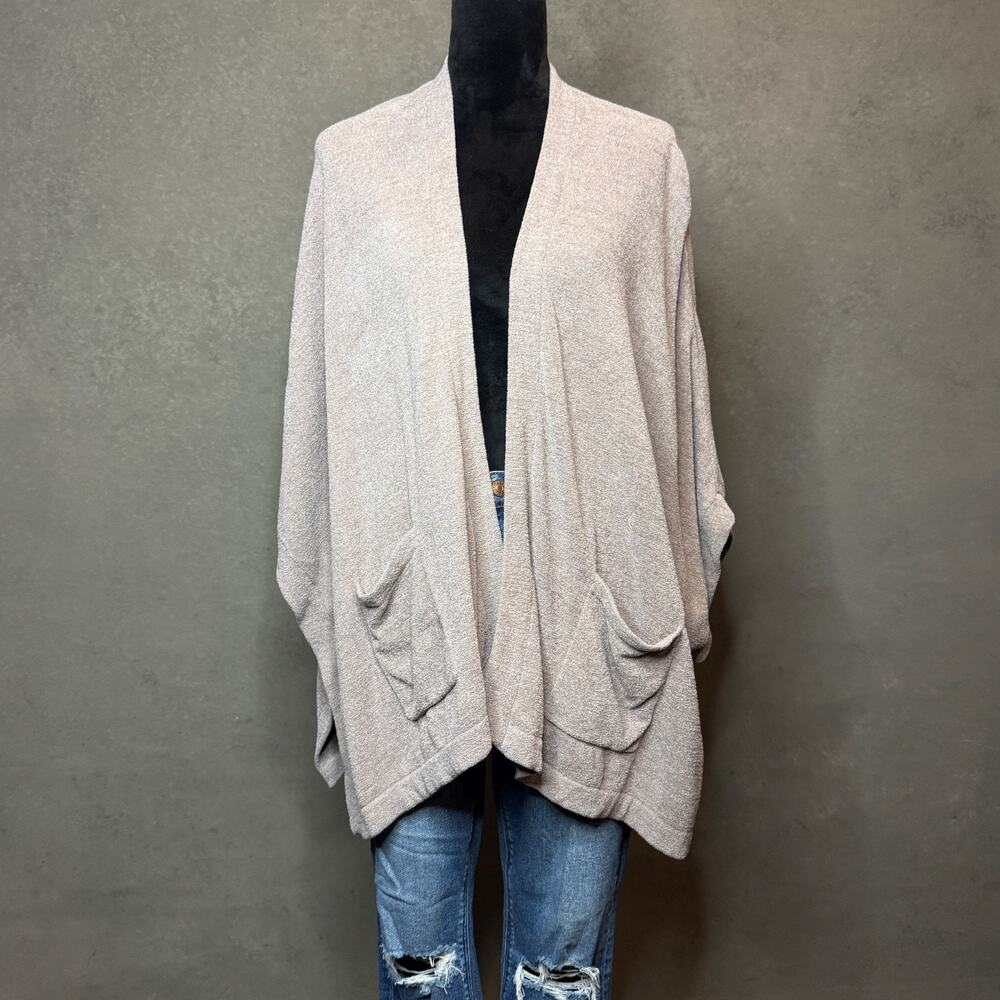 Barefoot Dreams CozyChic Lite Cliffside Gray Cream Cardigan Sweater One Size